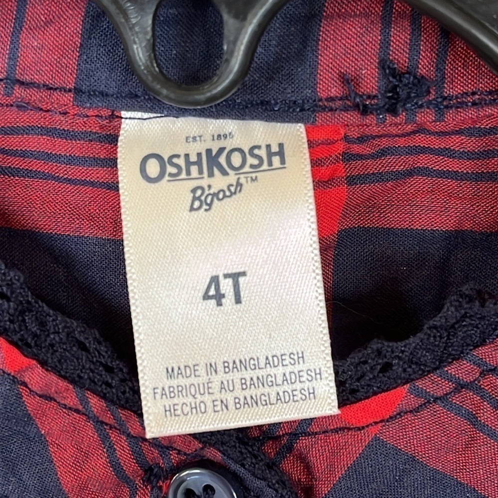 Brand New OshKosh B’Gosh Red & Navy Blue Plaid Shirt Button Up Cotton Blouse - Picture 3 of 10